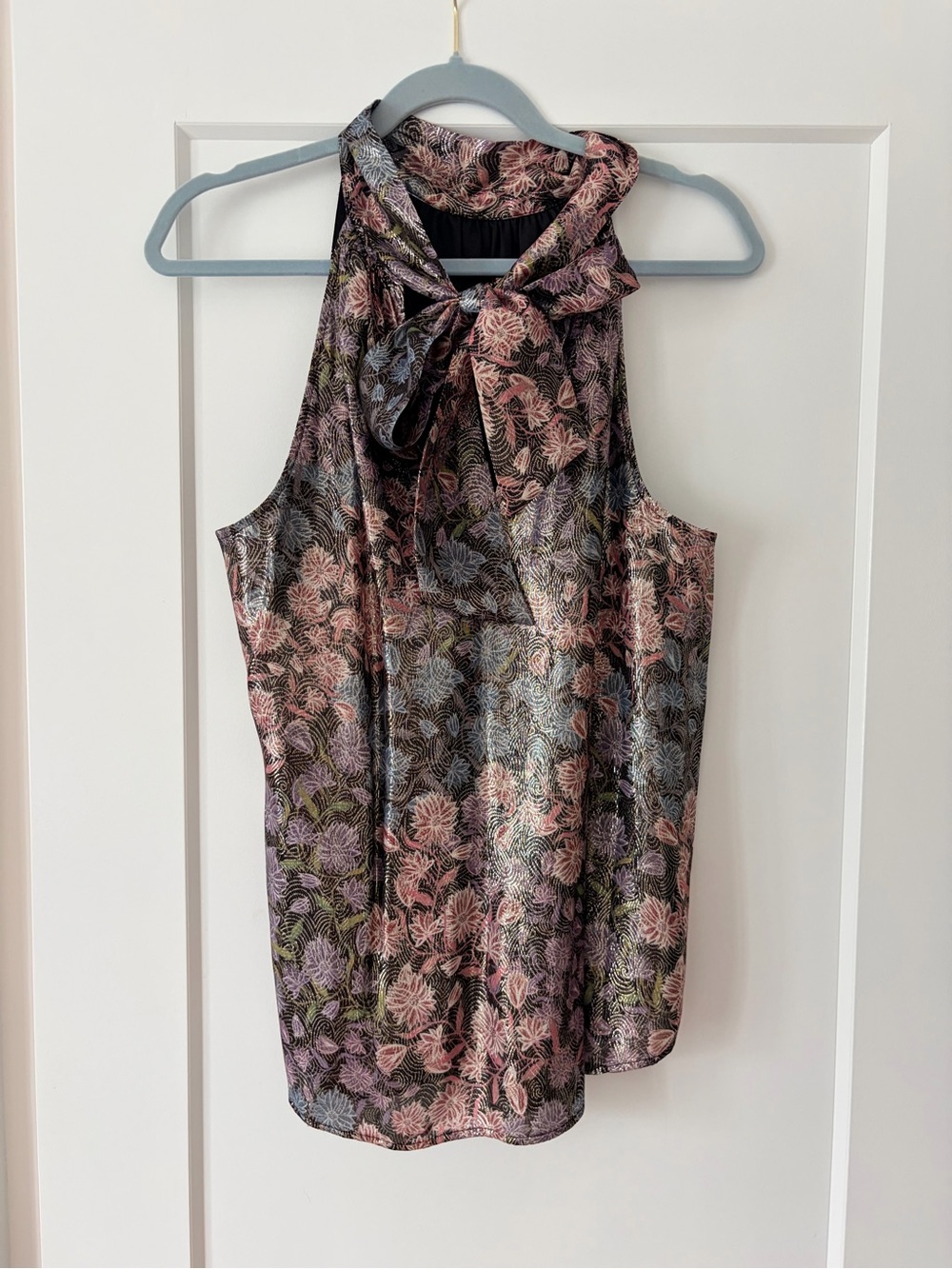 Collection B Floral Tie-Neck Sleeveless Blouse - Pink, Black, Green